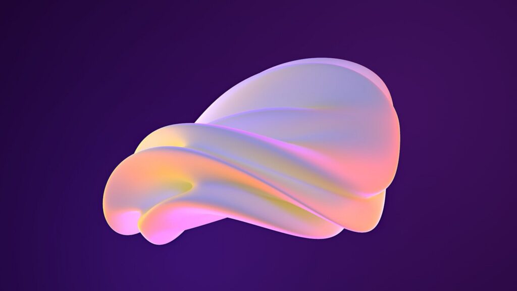 Abstract iridescent fluid shape on purple background